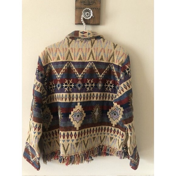 Vintage More by Lata Women Size Large Aztec Southwestern Woven Tapestry Jacket - Picture 3 of 5